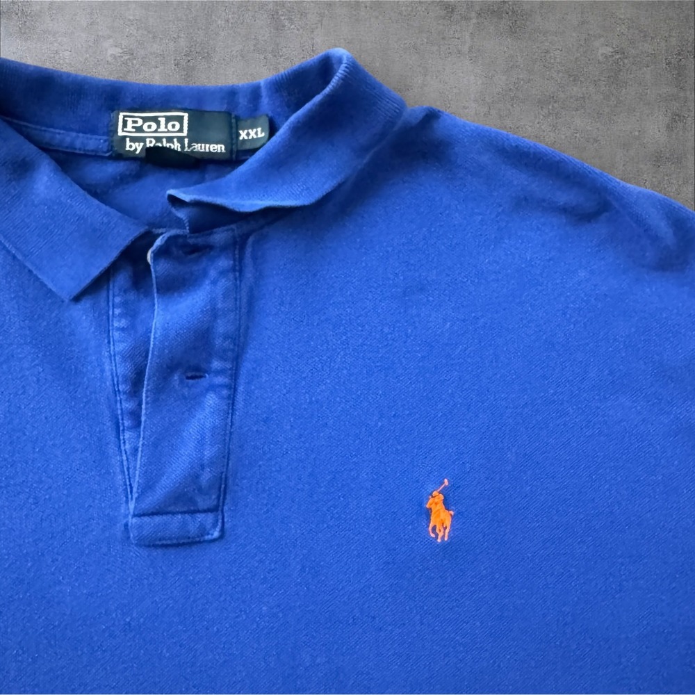 Polo Ralph Lauren Polo Shirt XXL Blue Orange Pony Logo Pique Knit Preppy